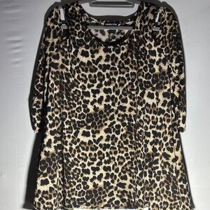 Leopard Print Women's Top cold shoulder with pockets